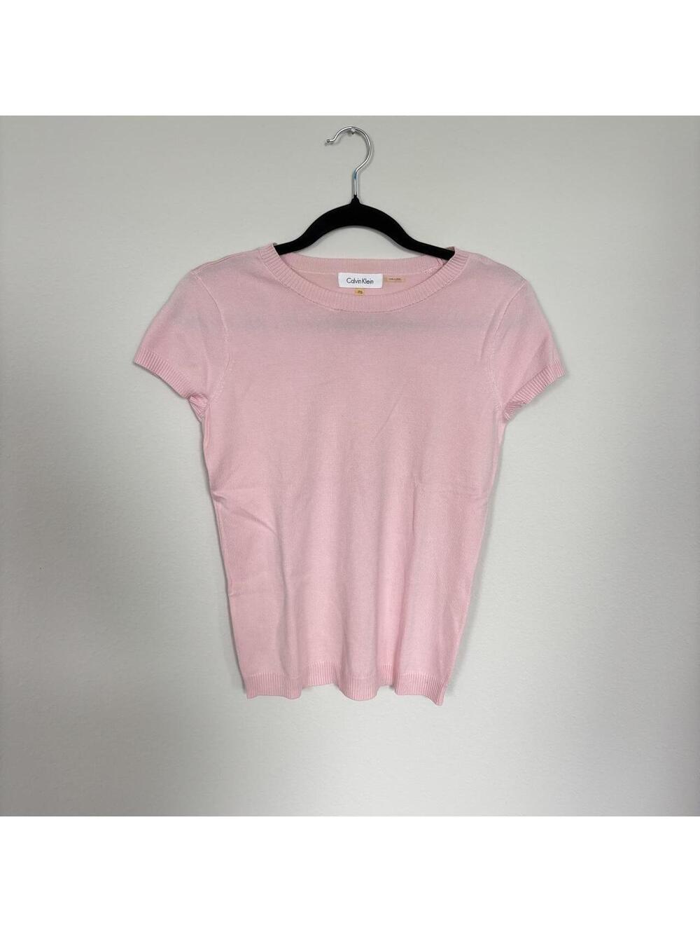 Calvin Klein Light Pink Knit Short Sleeve Sweater Top Petite Small PS Crewneck